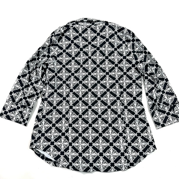 Lulu B Button Front Shirt Nylon Size Medium Black White - Picture 2 of 6